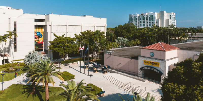 image of FIU campus including three buildings